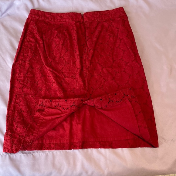 J. Crew Factory Red Pencil Skirt With Lace Overlay - Picture 2 of 8